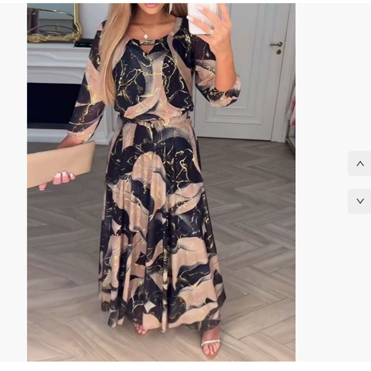 Robe longue imprimée pour femme, manches mi-longues, taille ajustée, coupe trapèze, élégante, col rond, style décontracté, pour le bureau, printemps 2026