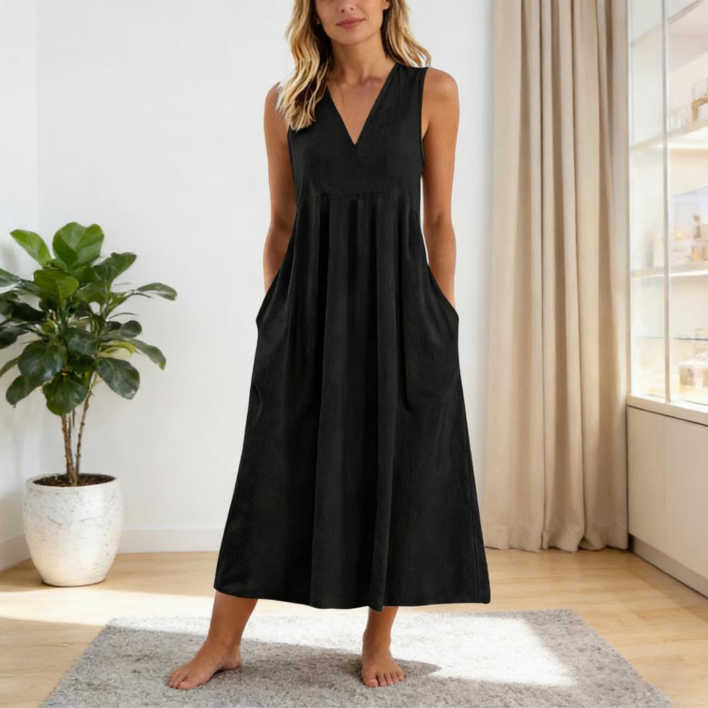 Pantalon large décontracté en coton et lin pour femme, robe d'été sans manches à col en V, pantalon ample décontracté à jambes larges