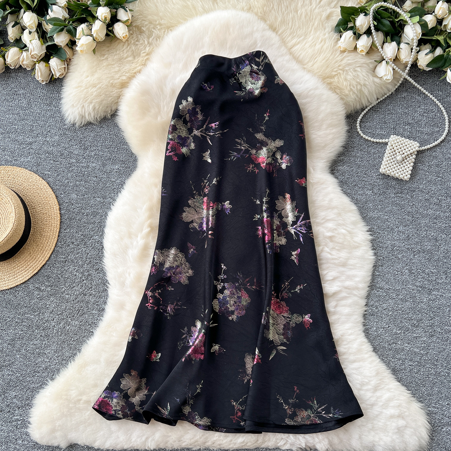 Jupes longues en satin à fleurs élégantes pour femmes, taille haute, mode printemps-été 2026, style moulante, coupe A, Faldas