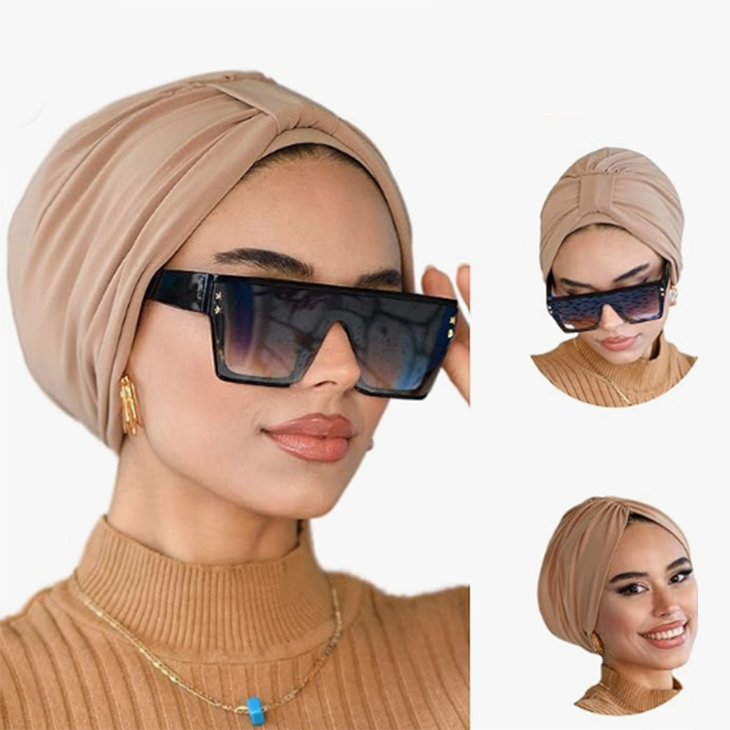 Turban élastique noué sur le dessus pour femme, écharpe de sauna musulmane, chapeau féminin, enveloppements de tête, perte de cheveux, bonnet de chimio, bonnet 03Bandana