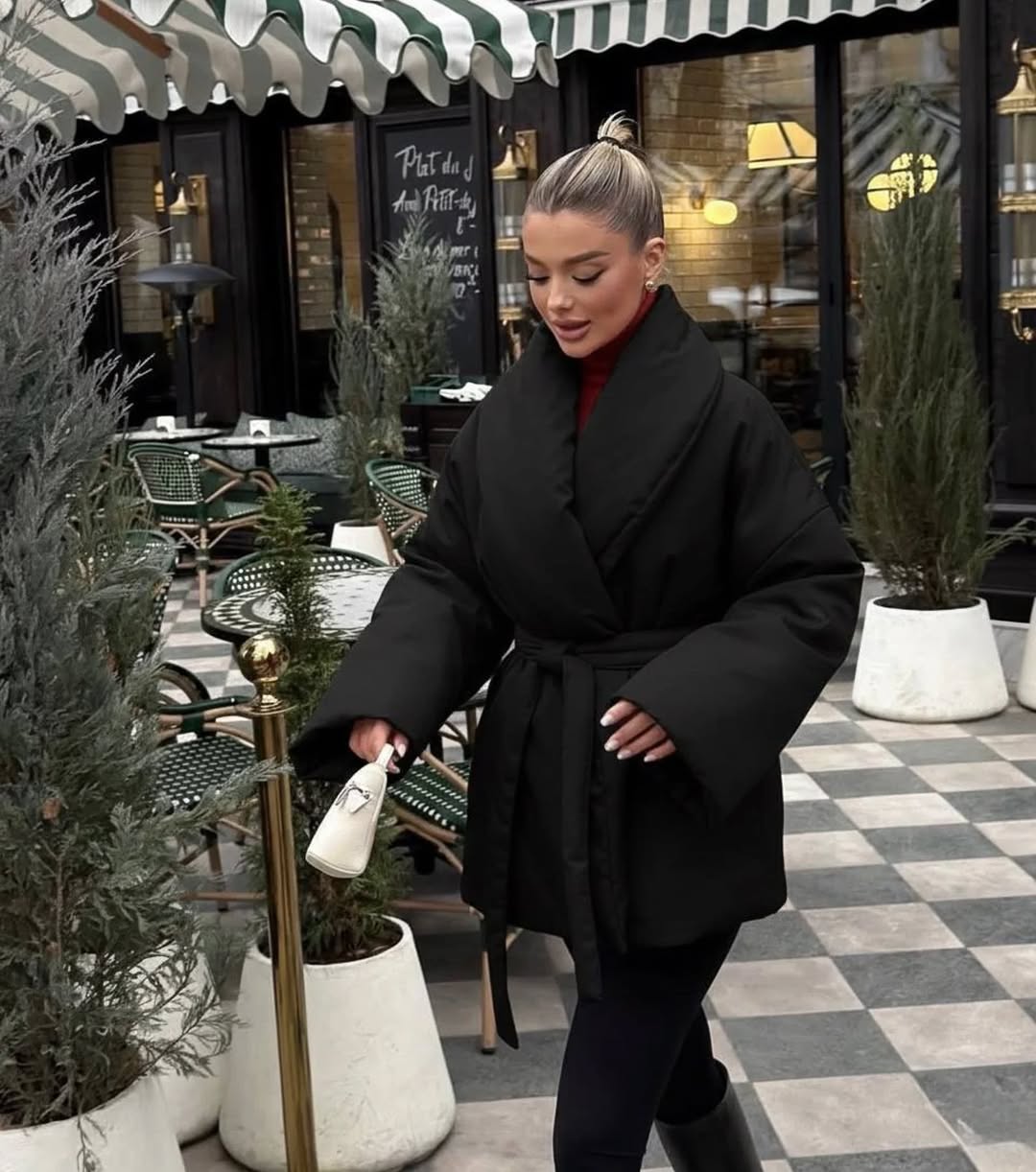 Veste matelassée pour femmes, style kimono, col en V, ceinture à nouer à la taille, manches longues, en coton, vêtement d'extérieur décontracté pour l'hiver.