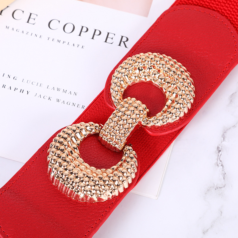 Nouvelle ceinture large élastique décorée pour femmes, avec boucle, pour robe ou pull