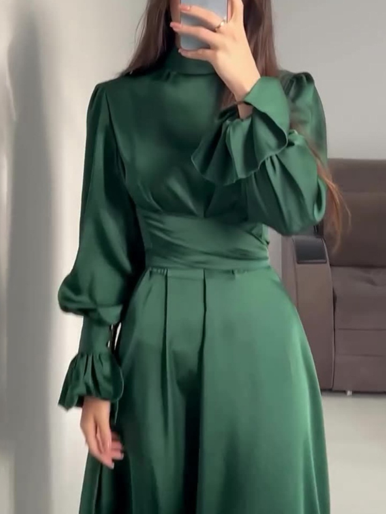 Robe musulmane en Satin Eid pour femmes, Abaya, robes de soirée, Ramadan, à lacets, manches évasées, Largo, dubaï, Robe longue arabe, 2024