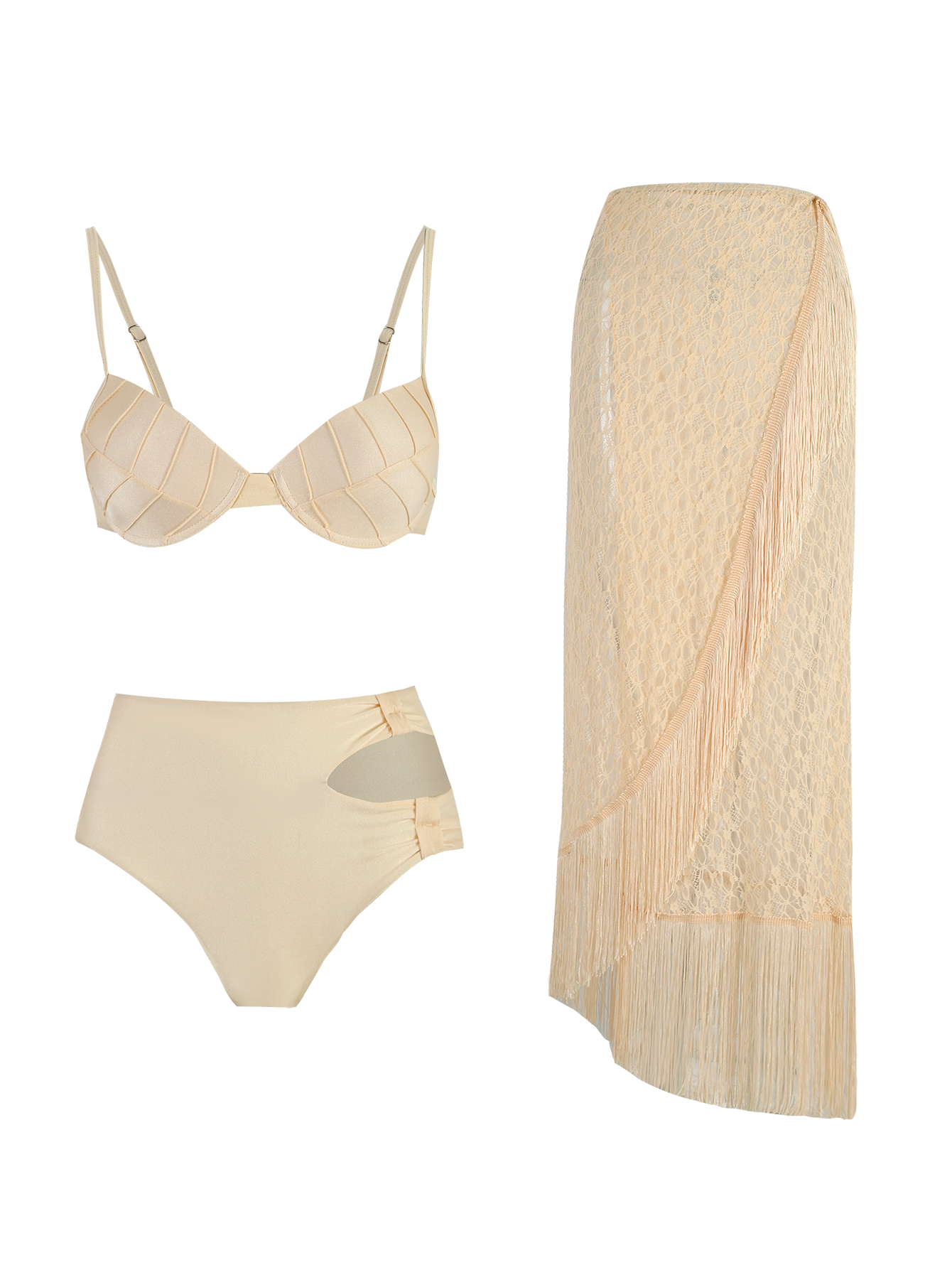 Ensemble bikini push-up 3 pièces sexy, maillot de bain femme, jupe à franges transparente taille haute, tenue de plage, maillot de bain 2026, maillot de bain féminin