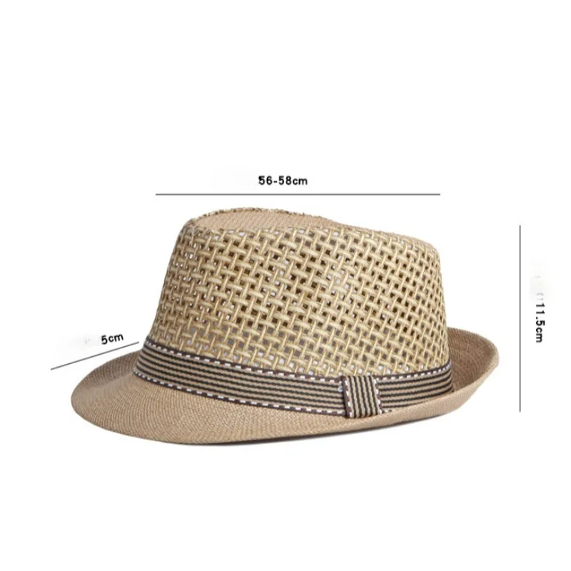 Chapeaux d'été en paille respirante pour hommes, petit chapeau haut-de-forme pour femmes, Protection solaire, chapeau de plage, casquette de Jazz rétro britannique, chapeau Fedora en maille noir