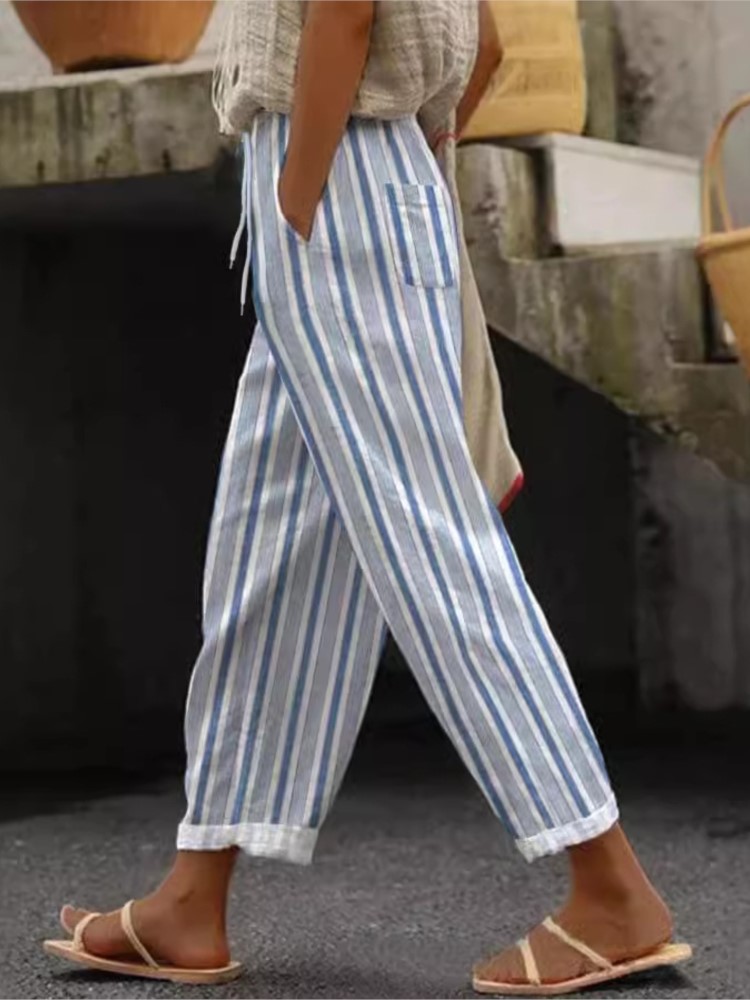 Pantalon imprimé à la mode pour femmes, poches à boutons décontractées, longueur cheville, style Boho, vêtements de vacances pour femmes, printemps été, nouveau
