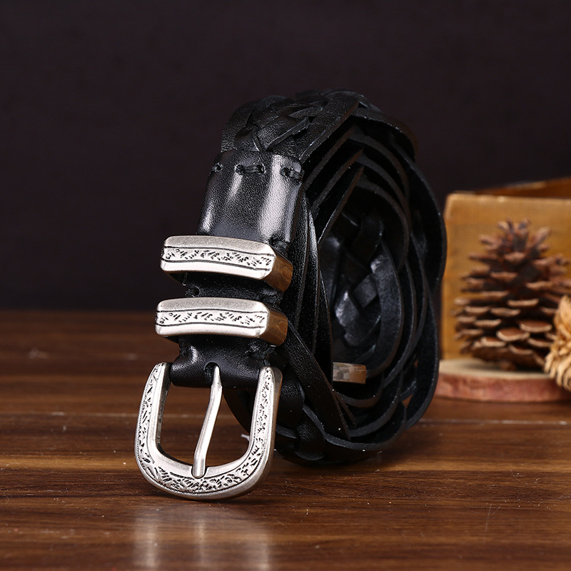 Ceinture tissée en cuir de vache pour hommes, nouvelle couche supérieure de 3.2cm, niche de personnalité rétro, ceinture décontractée