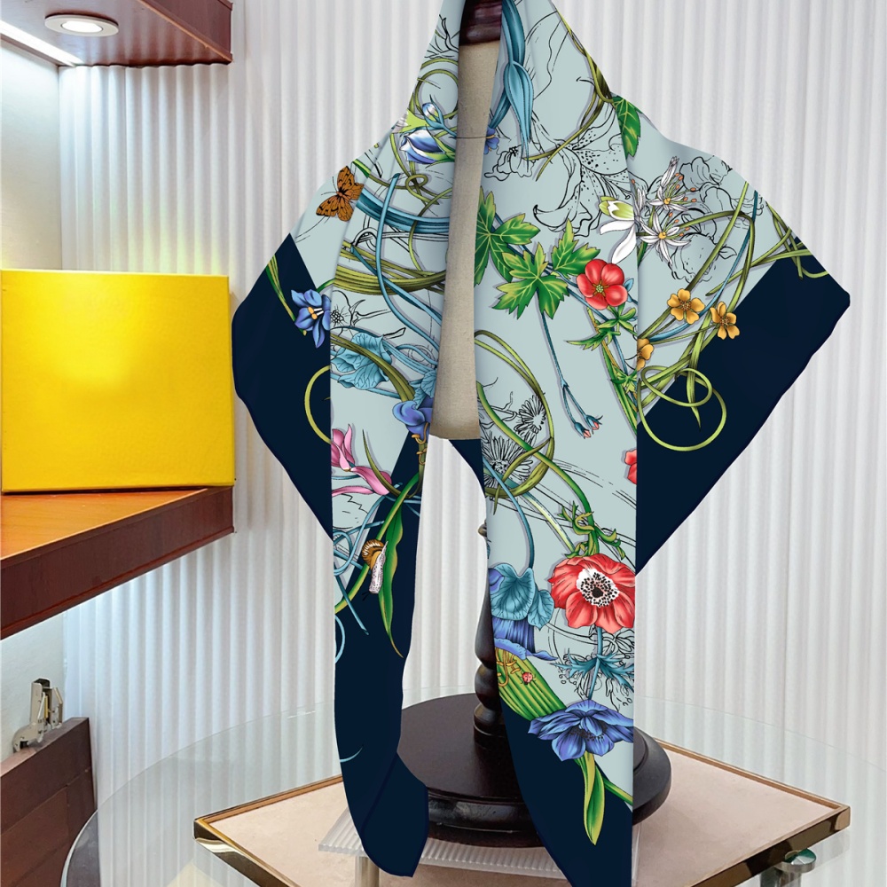 Injplanchers f-Foulard Carré Imprimé Floral pour Femme, Châle de Plage, Bandana, Hijabs, 90cm