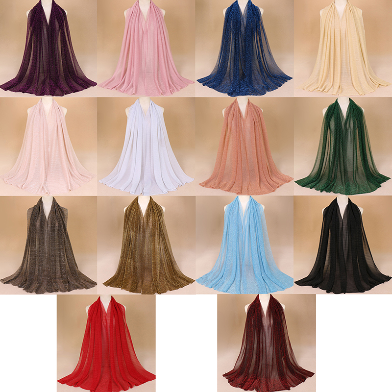 1 pièce Écharpe à paillettes pour femme, Hijab musulman scintillant, Châle froissé brillant, Foulard islamique fin transparent, Accessoires de fête pour femme