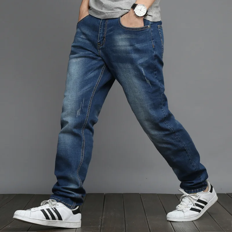 Jean droit élastique pour homme, grande taille 48, style simple, noir, bleu, pantalon en denim commandé, grande taille 5XL, 6XL, 7XL, 2024