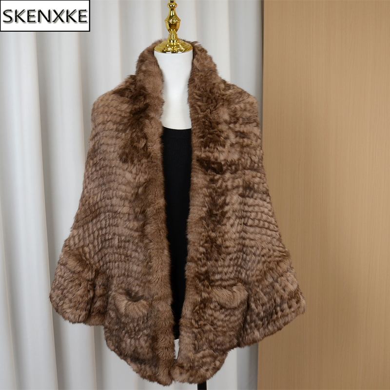 Écharpe châle en vraie fourrure de lapin 100% pour femme, poncho tricoté chaud d'hiver en fourrure de lapin naturelle, accessoires de mode en fourrure de lapin pour filles