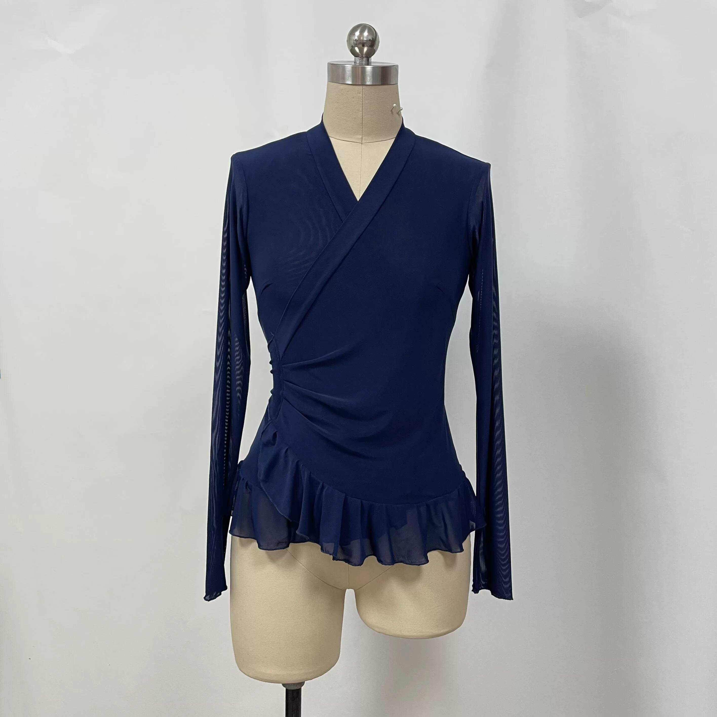 Costume de danse ethnique coréen pour femmes, haut à manches longues transparent avec nœud papillon, jupe longue ample et évasée, ensemble de tenue de compétition de danse folklorique