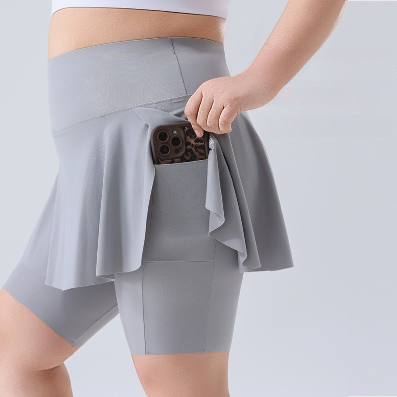 Jupes-shorts de Yoga grande taille pour femmes, jupe deux pièces taille haute avec poches, short intégré pour les vêtements de station d'entraînement de Tennis