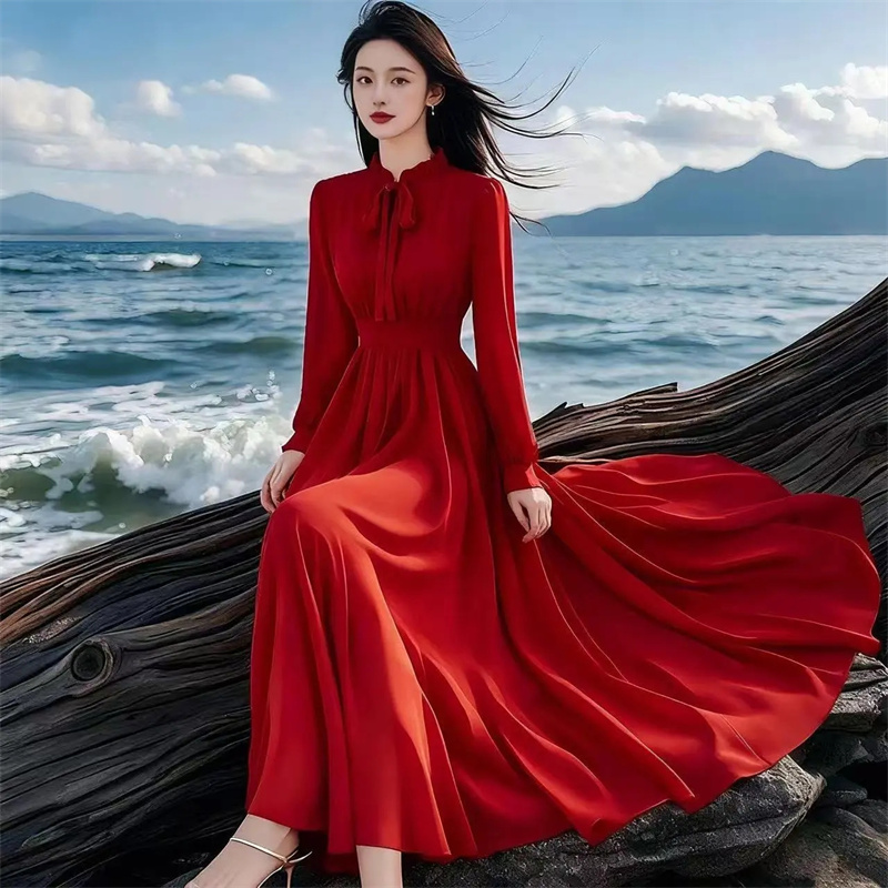 Robe coréenne de haute qualité pour femmes, nouvelle collection printemps-automne 2026, tempérament élégant, confortable, longue, robes pour dames