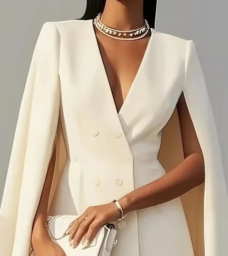 Femmes robes 2025 printemps automne nouveau déplacement Double boutonnage châle Cape couleur unie col en v Mini robe mode vêtements pour femmes