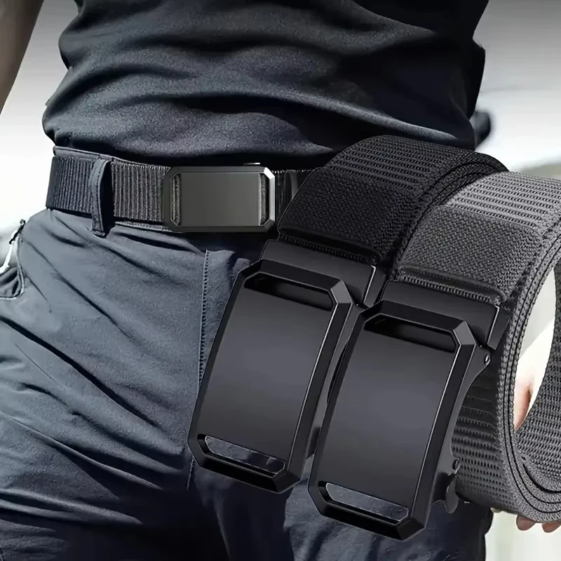 Ceinture à boucle automatique en toile, vêtements de travail tactiques, pantalons d'entraînement militaires en plein air décontractés, ceinture multifonctionnelle à la mode pour hommes