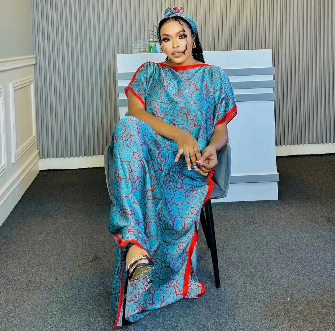 Abaya longue avec écharpe pour femmes, robe imprimée africaine, style bohème, Dubaï, Ramadan adt, caftan, été