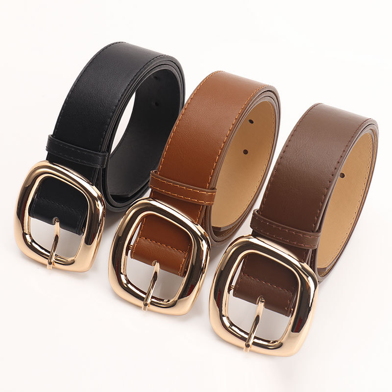 Ceinture large à boucle trapézoïdale polyvalente pour femmes, à la mode, pour les déplacements, Style décontracté, associé à des vêtements en jean, nouvelle collection