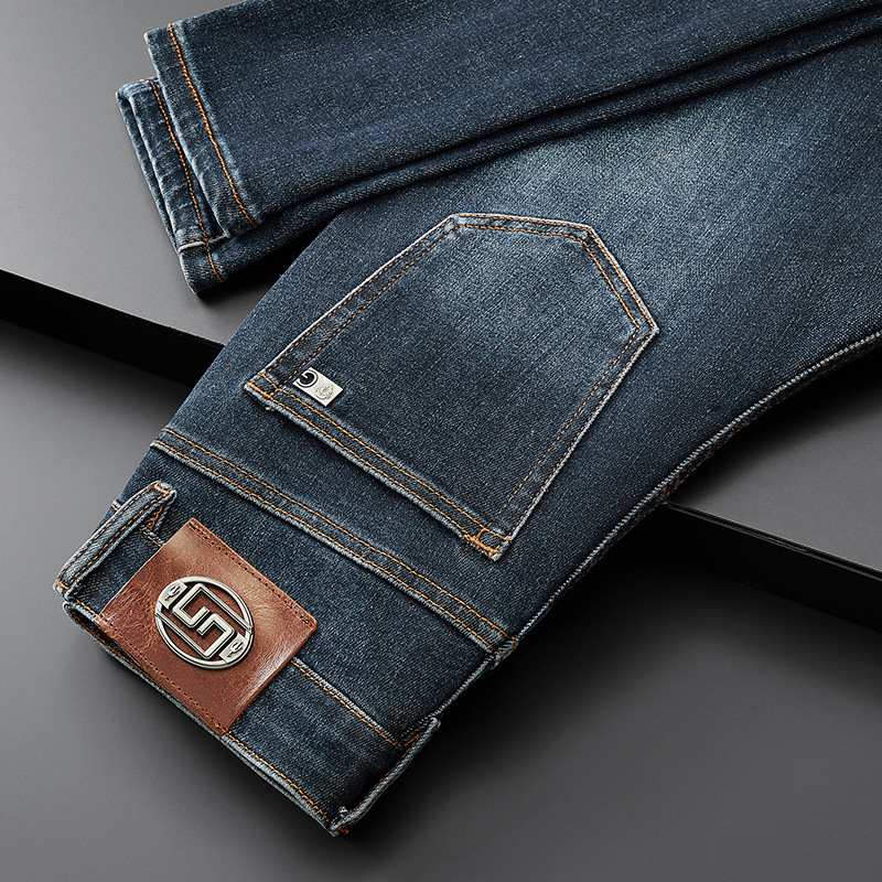 Jean de Style européen et américain pour hommes, marque célèbre, fermeture éclair droite, Slim, Denim bleu, pantalon crayon pour hommes