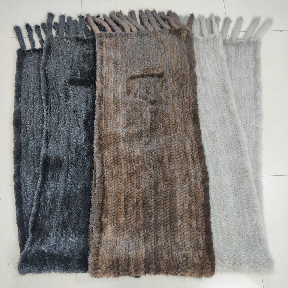 Dame hiver chaud naturel fourrure de vison Pashmina écharpe femmes tricot 180x35 cm vraie fourrure de vison chaîne foulards femme vison fourrure Poncho silencieux
