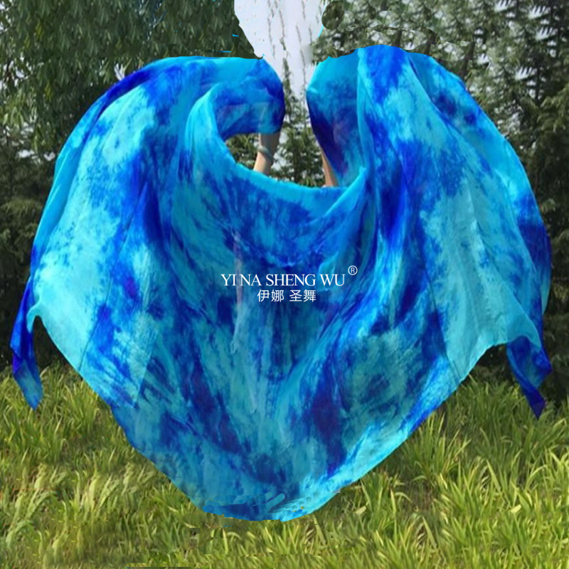 Cravate colorée teinte véritable foulard en soie naturelle personnalisé danse du ventre jeté à la main foulard en soie voile danse Performance accessoires de pratique