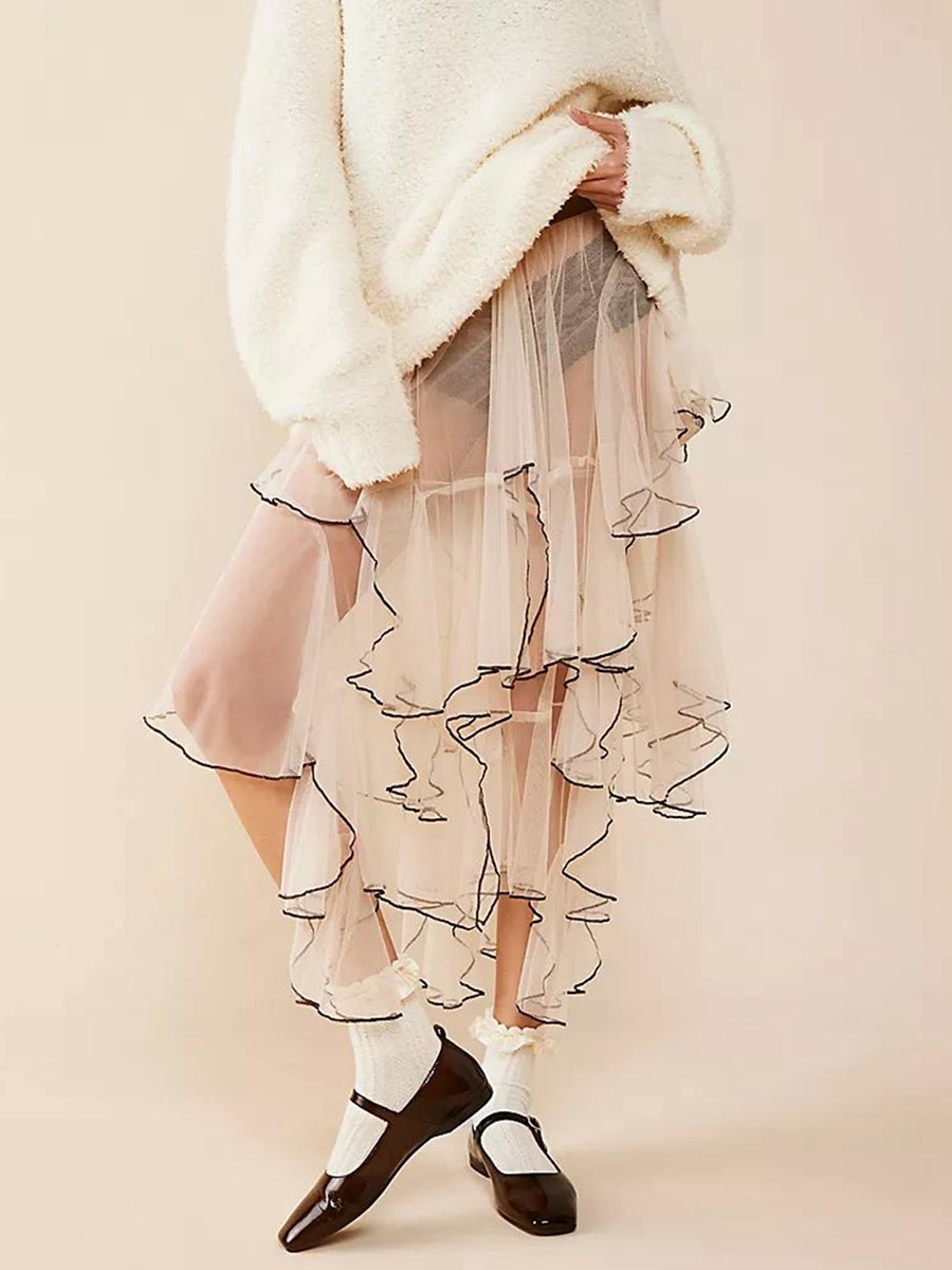 Jupe en tulle transparent pour femme, tenue décontractée, irrégulière, superposée, à volants, élastique, pour la plage, les vacances, le club, streetwear, été