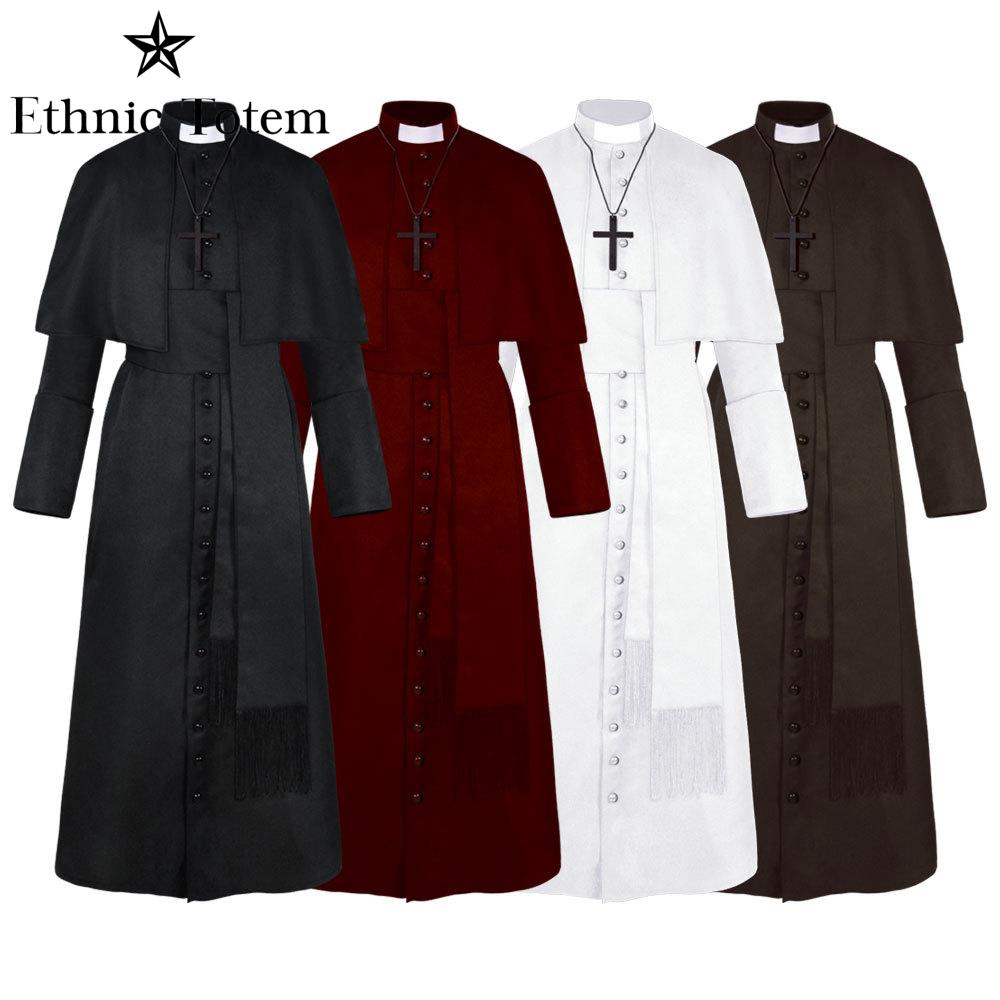 Uniforme de prêtre Vintage médiéval, Robe d'halloween pour hommes, Cape de pasteur de papa, Costume de Cosplay, Robe de moine de la Renaissance, ensembles de clergé