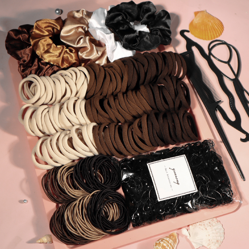 Ensemble d'accessoires pour cheveux pour femmes, sans couture, à la mode, porte-queue de cheval marron, variété de chouchous, bandeaux pour cheveux, attaches pour cheveux