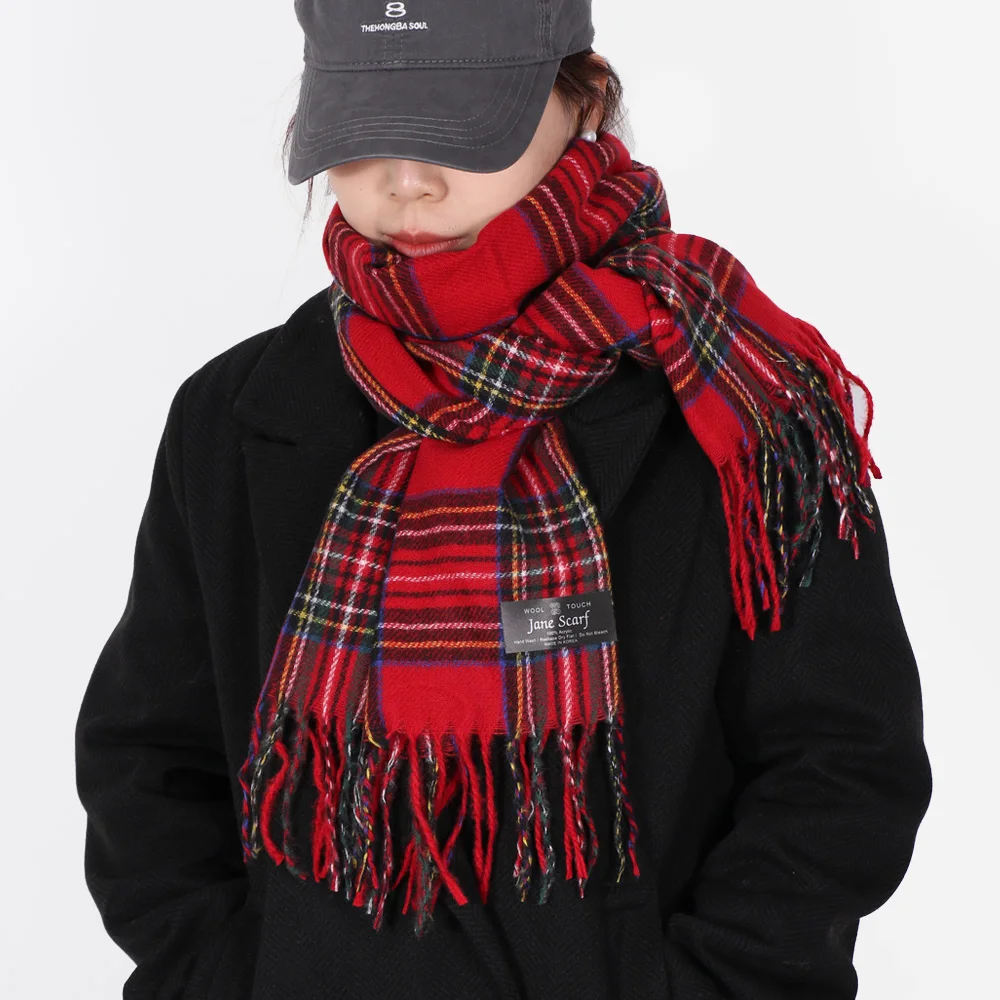 Écharpe chaude de style écossais à carreaux pour femme, châle long et doux, idéal pour Noël, pour petite amie, épouse, maman