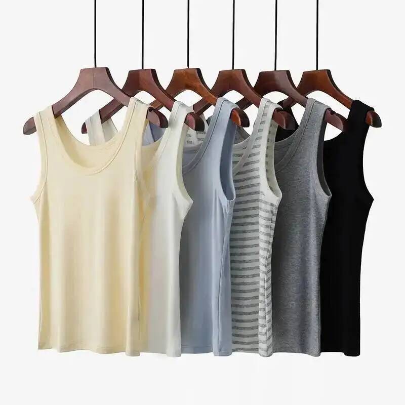 Débardeurs en soie modale et laine pour femme – Col U, sans manches, coupe ajustée, doux, basique, idéal pour l'été