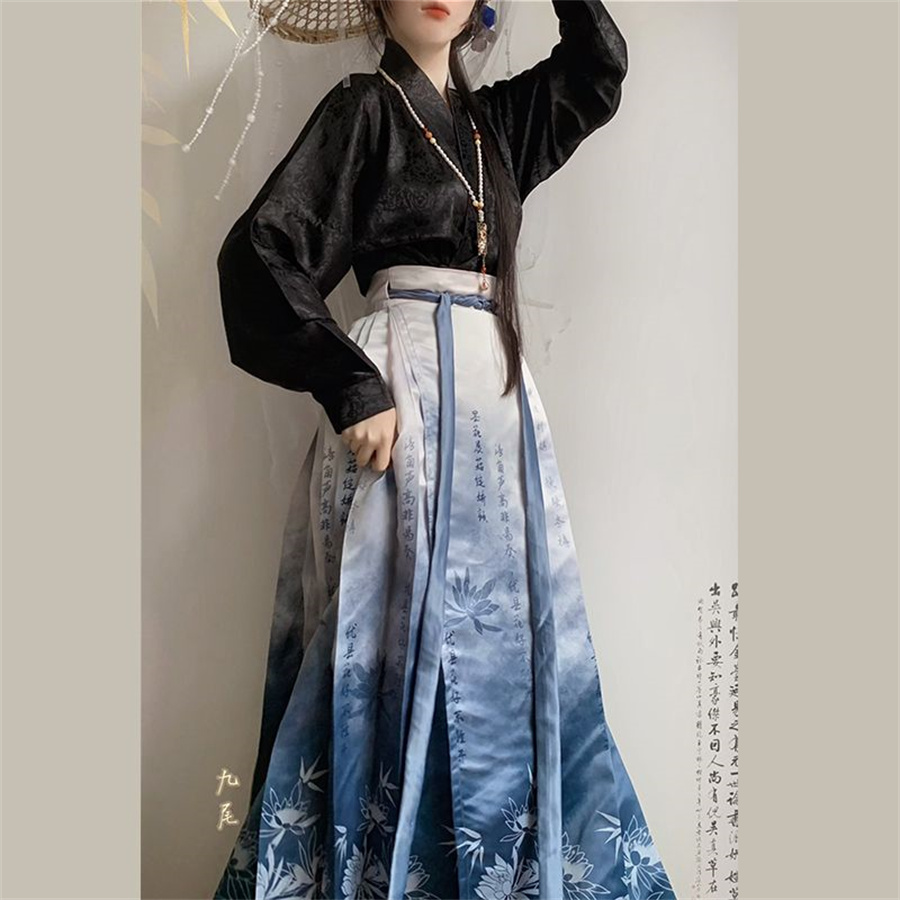 Jupe Hanfu de Style chinois, Costume de la dynastie Mamianqun Ming, tissage doré ou imprimé, jupe visage de cheval, robe chinoise originale