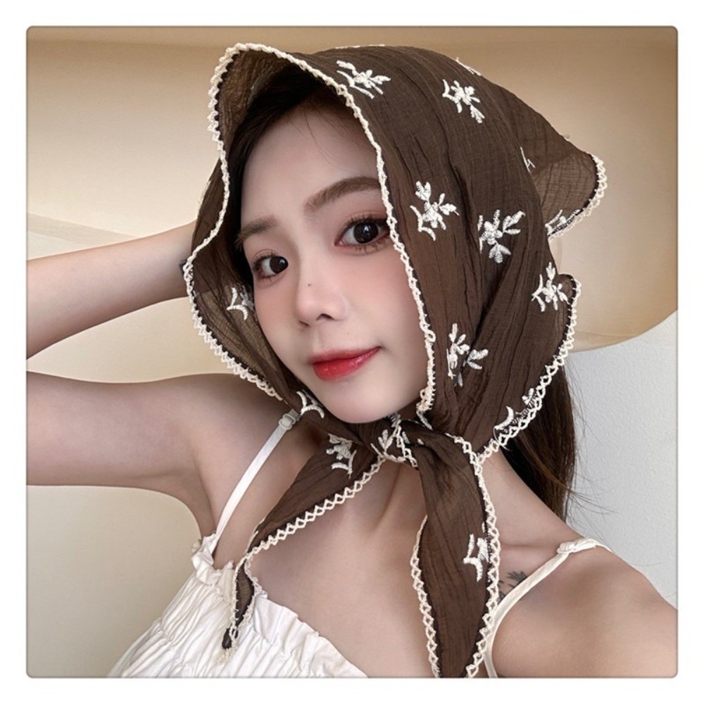 Foulard triangulaire rétro en dentelle, brodé de fleurs, châle de printemps, bandeau floral pour cheveux, été