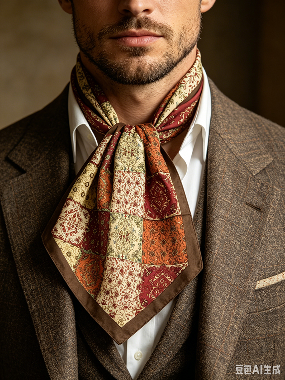Écharpe de luxe pour homme, foulard 100% soie de mûrier, cravate carrée imprimée vintage, Ascot haut de gamme