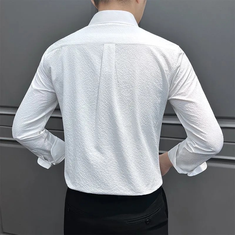 Chemise homme slim fit à manches longues, texture jacquard, col à revers, boutonnée, style business décontracté