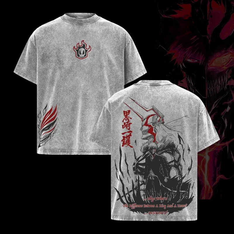 T-shirt Manga BLEACH Kurosaki Ichigo Anime, T-shirt oversize délavé pour homme et femme, vêtements à manches courtes, t-shirts en coton de haute qualité