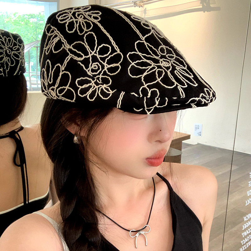 Casquette de gavroche en coton sergé pour femmes et filles, chapeau de panneau de lecture, casquettes de boulanger pour dames, grands chapeaux rétro, béret noir Boina
