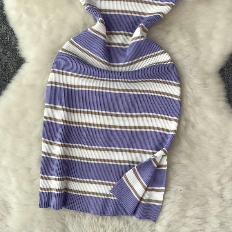 Robe mi-longue patchwork à manches courtes pour femmes, pull taille haute, robe décontractée élastique, robe sexy, vêtements de batterie con