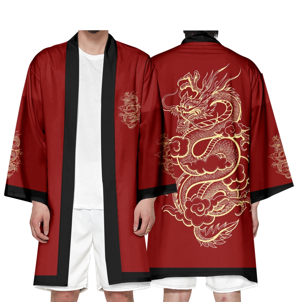 Kimono traditionnel samouraï pour homme, imprimé floral dragon, Haori japonais, cardigan pour femme, Yukata, chemise, robe d'été