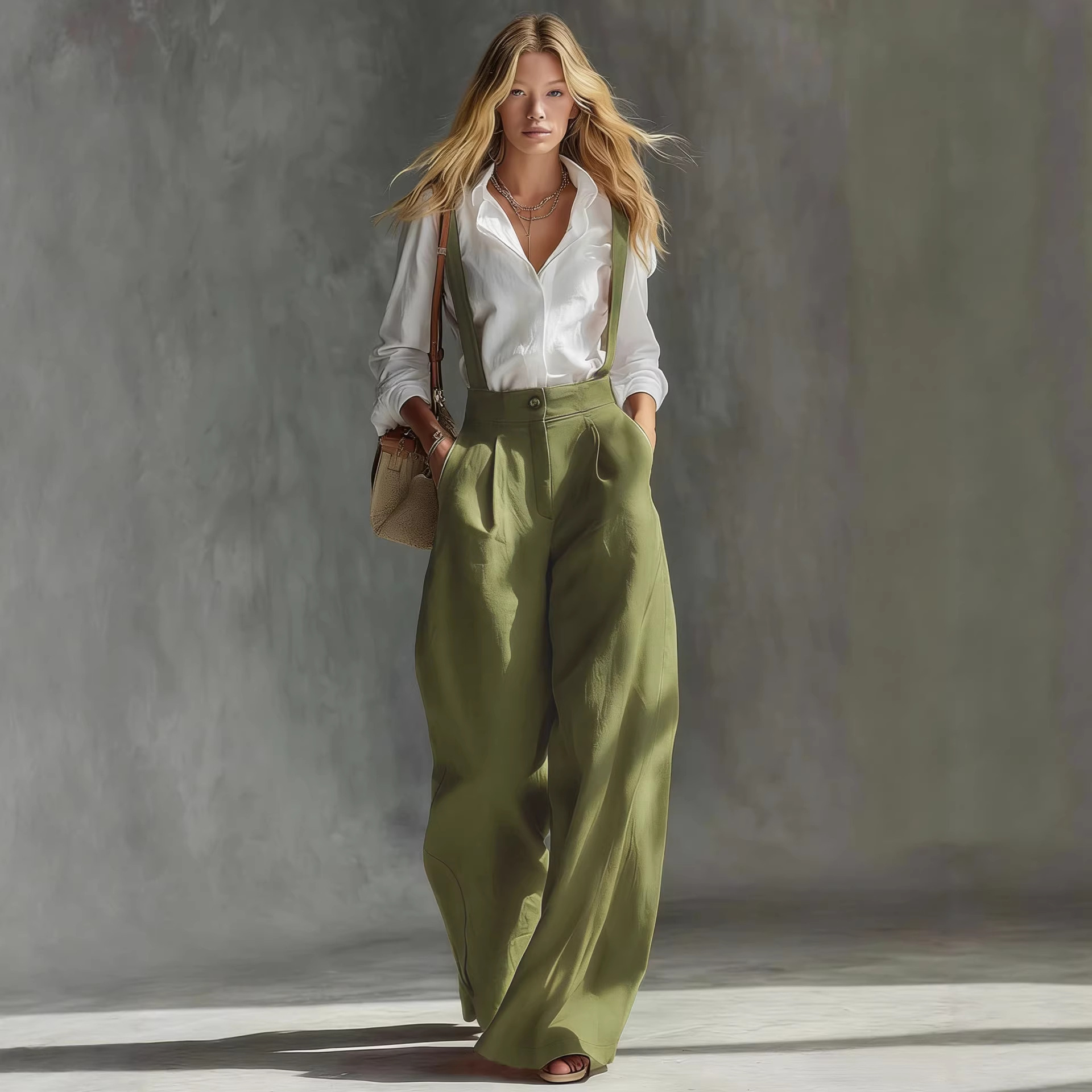 Pantalon large pour femme, salopette, nouvelle collection Printemps-Été 2026, taille haute, élégant, rétro, polyvalent, couleur unie
