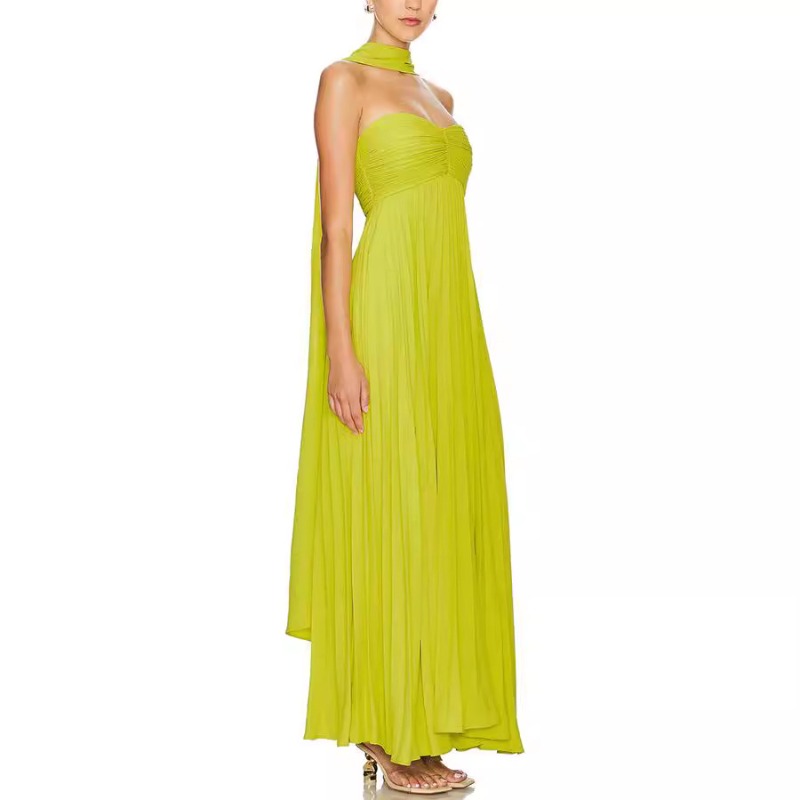 Robe longue plissée sans bretelles pour femmes, élégante, Sexy, sans manches, dos nu, Design printemps été, nouvelle collection, Robe de soirée pour dames