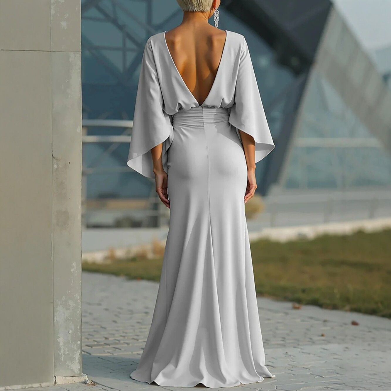Robes longues élégantes dos nu pour femmes, mode été 2026, robe maxi décontractée à manches longues et volants, coupe ajustée