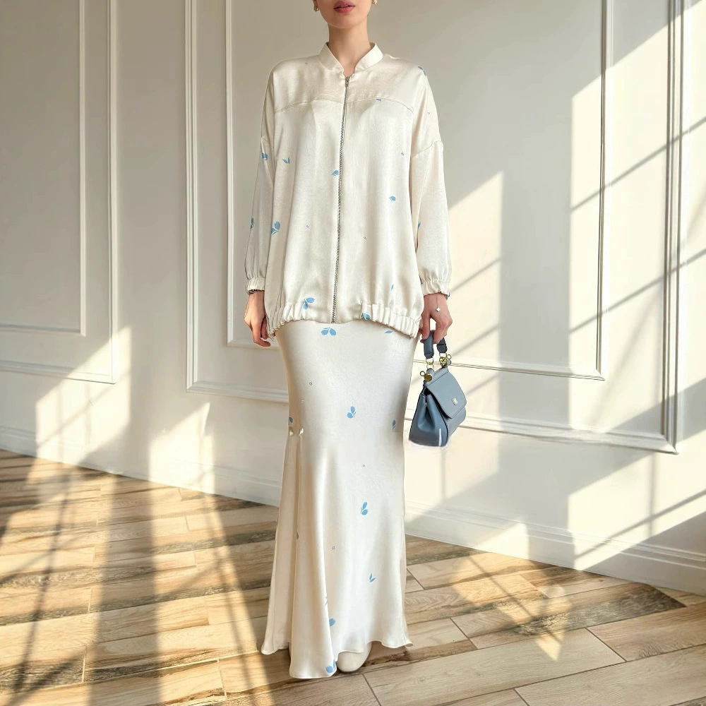Ensemble deux pièces pour femmes musulmanes Eid, chemisiers solides, jupes à jambes larges, Ramadan marocain, Kaftan de dubaï, costume ample et modeste