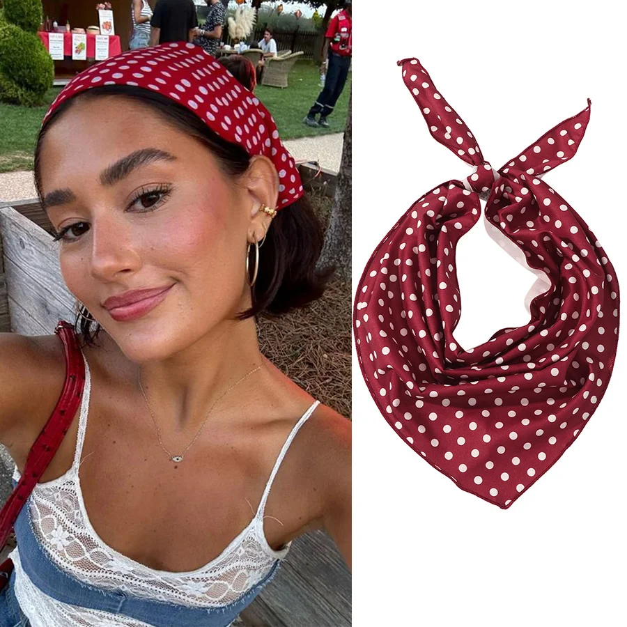 Bandana vintage rouge à pois, foulard triangulaire pour femmes, accessoires pour cheveux, foulard triangulaire bohème, bandeau rétro pour cheveux