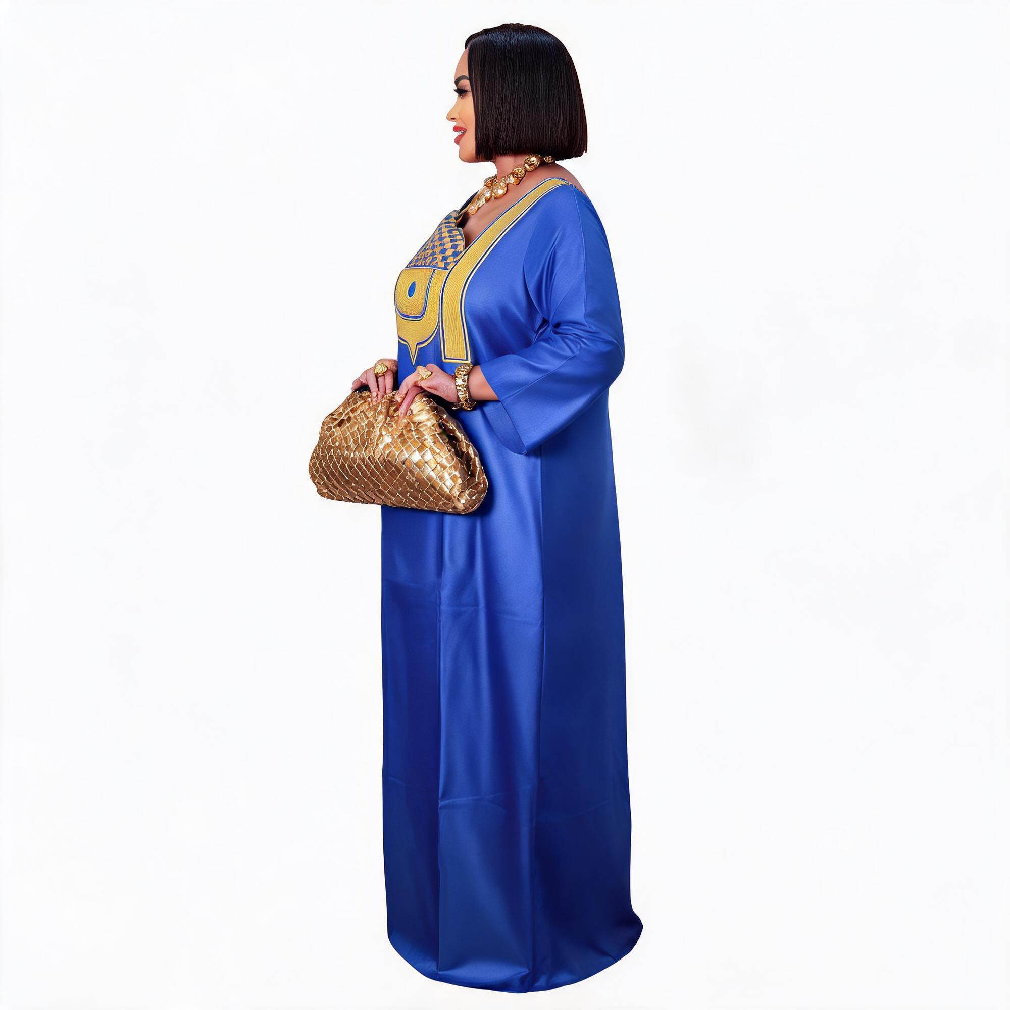 Robes africaines pour femmes grande taille, robe longue avec écharpe, design brodé Bazin Riche
