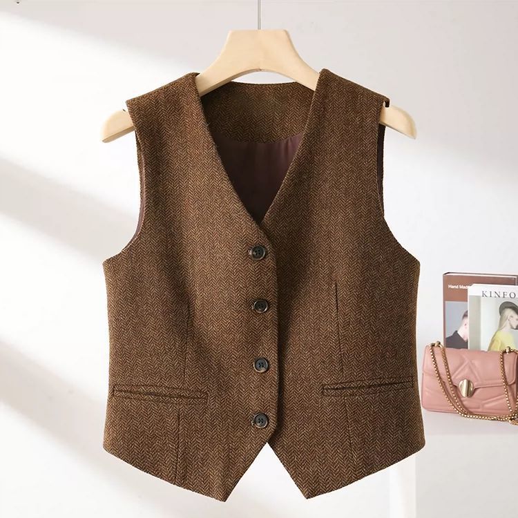 Gilets sans manches pour femmes, décontracté, col en V, boutons, chemise de smoking d'affaires formelle, coupe cintrée, Blazer court