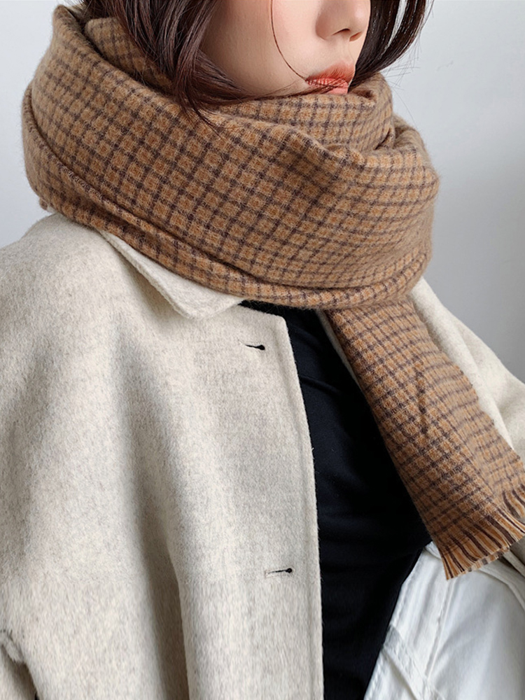 Écharpe à carreaux en cachemire unisexe, Hijab chaud, Mujer, Bufandas, châle rond, vintage, décontracté, femmes, hommes, hiver