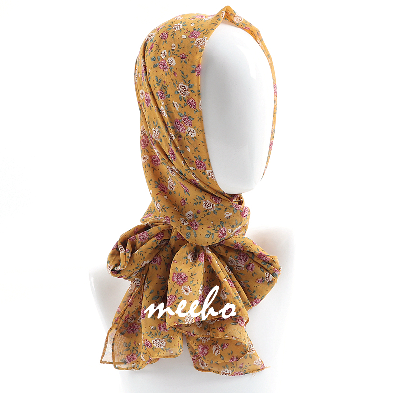 Écharpe en mousseline de soie à imprimé floral pour femmes, 70*180cm, douce, légère, longue, châle, hijab, foulard