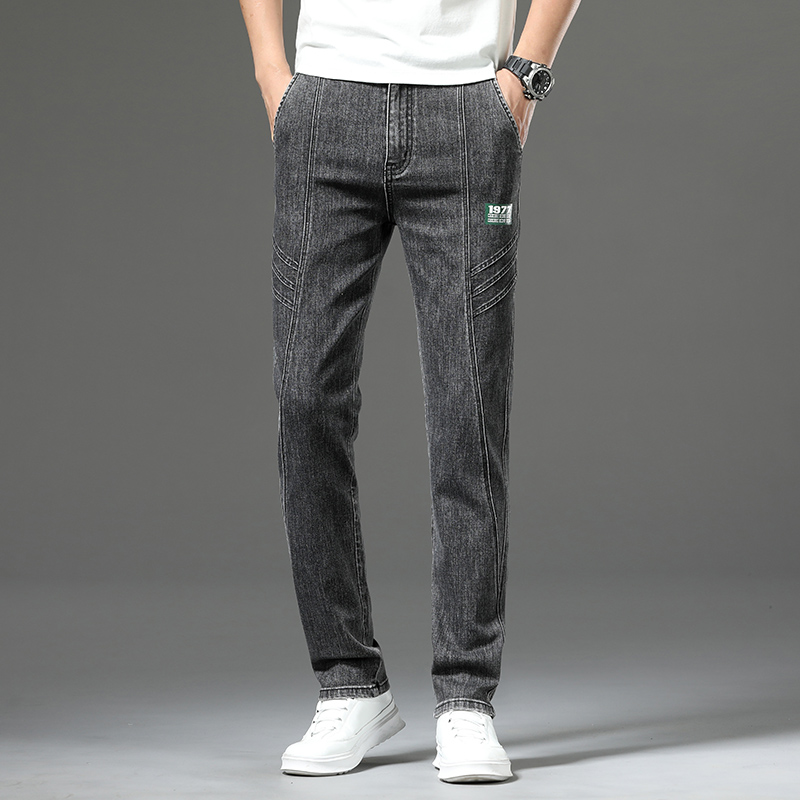 Jean droit extensible de luxe, grande taille, coupe ample, imprimé tendance, polyvalent, taille haute, en denim