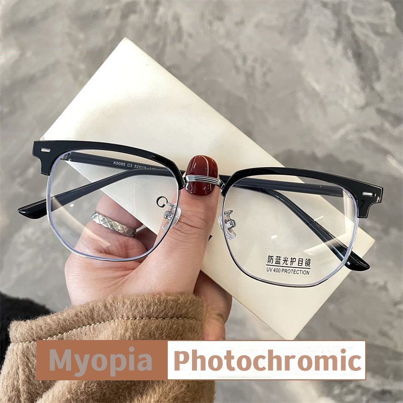 Lunettes de myopie photochromiques pour femmes et hommes, transparentes, anti-lumière bleue, décolorées, vision de près, unisexe, dioptrie