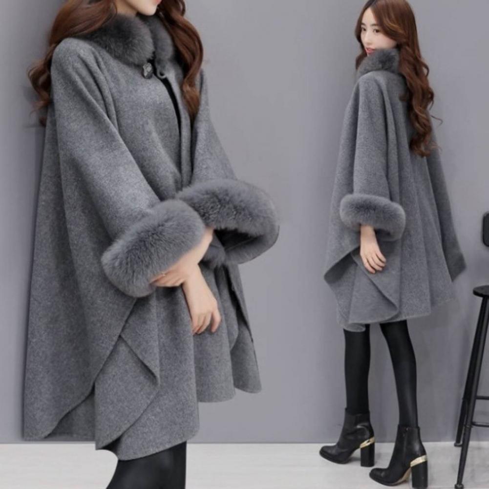 Populaire femmes Cape manteau automne hiver chaud ample mi-long Poncho manteau tout Match femme Poncho manteau pour un usage quotidien